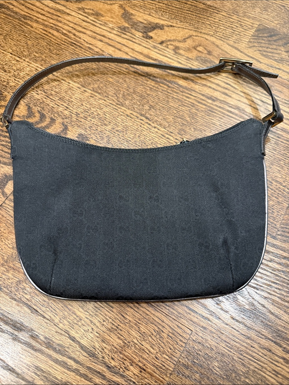 Gucci Black Canvas Shoulder Bag with Slim Leather Strap